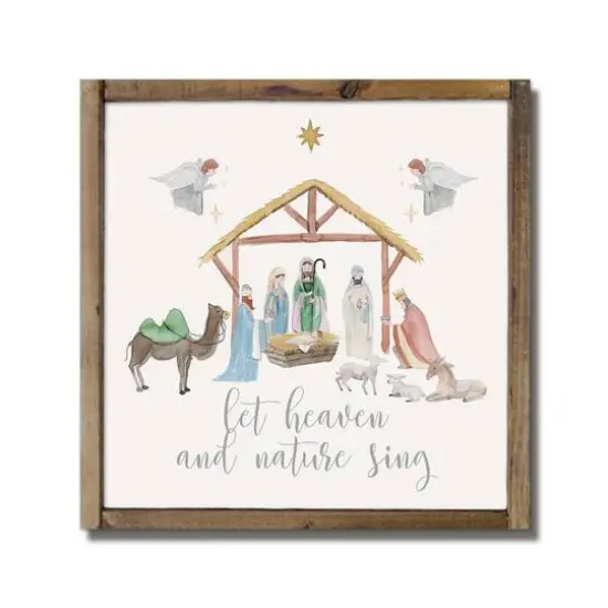 Let Heaven and Nature Sing Nativity Framed Wood Plaque {1}