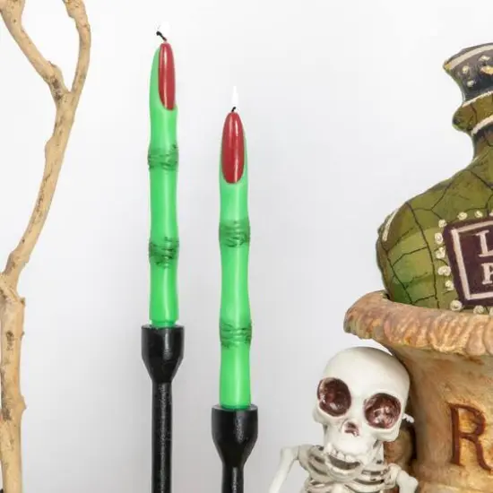 Hello Honey 10" Green & Red Unscented Witch Finger Shaped Taper Candles, 2ct. {4}