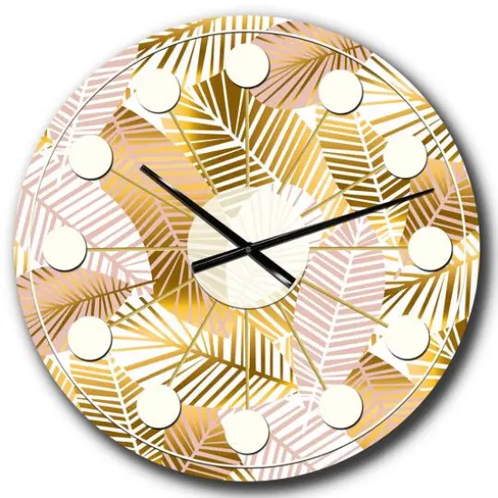 Designart 'Golden Palm Leaves Ii Mid-Century Modern Wall Clock {1}