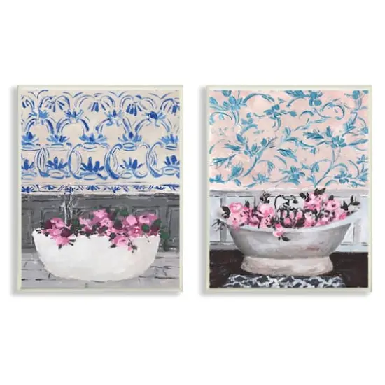 Stupell Industries Flowers In Bath Tub Pink Blue Interior Design,10" x 15" {1}