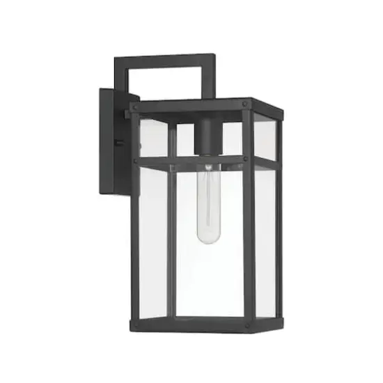 Hello Honey&reg; Blake Black Modern Metal & Clear Glass Paneled Wall Mounted Outdoor Light {1}