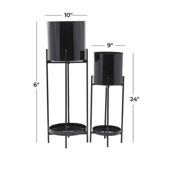 Black Contemporary Planter, Set of 2" 24", 32" {9}