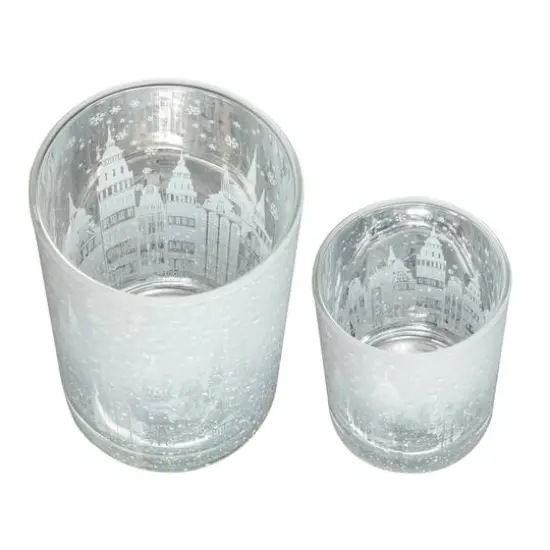 Glitzhome&reg; Christmas Building Glass Candle Holder Set {8}