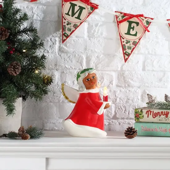 9" Nostalgic Ceramic Lit Angel {3}