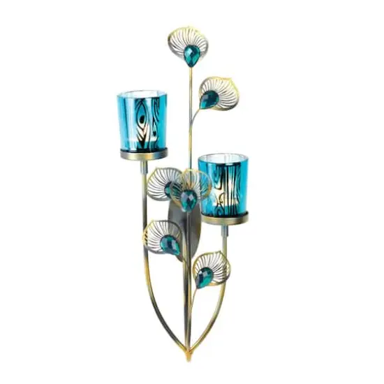 14.5" Peacock Plume Candle Wall Sconce {4}