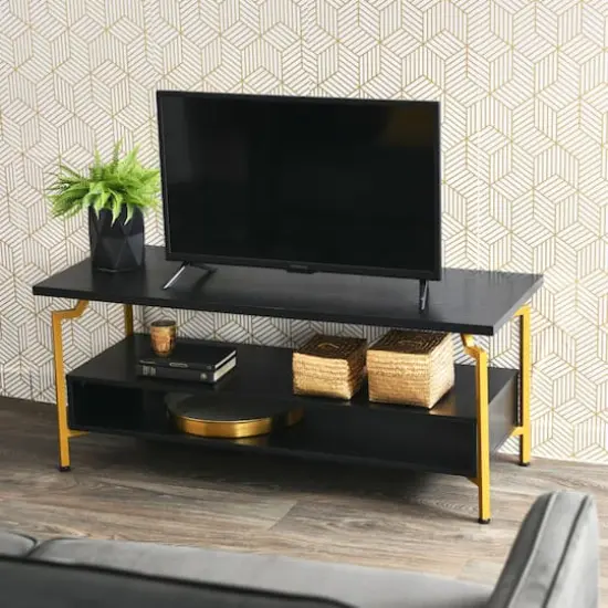Household Essentials Crown 47" TV Stand with Storage Compartment Black {4}