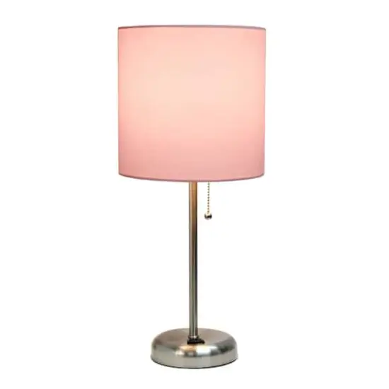 Creekwood Home Oslo 19.5" Power Outlet Table Lamp Brushed Steel Base/Light Pink Shade {5}