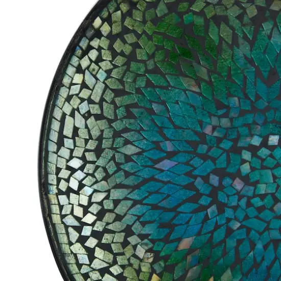 14" Green & Blue Glass Glam Decorative Plate with Stand {6}