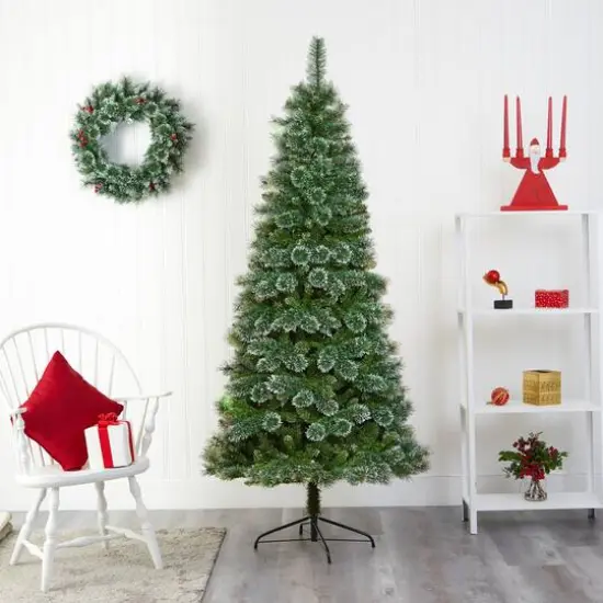 7ft. Unlit Wisconsin Slim Snow Tip Pine Artificial Christmas Tree {7}