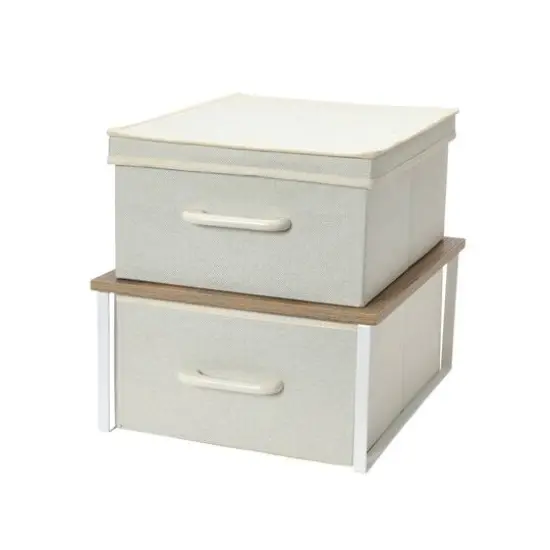 Household Essentials Stacking Storage Boxes Set Ashwood {2}