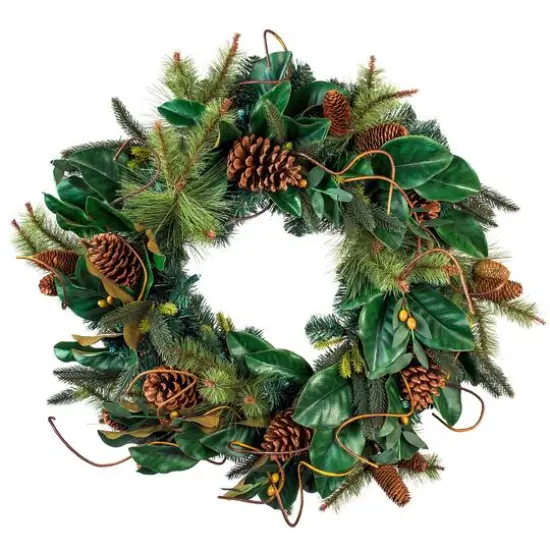 Village Lighting 30" Pre-Lit Magnolia Leaf Christmas Wreath, Clear LED Lights {1}
