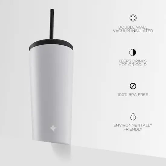 JoyJolt&reg; 20oz. Vacuum Insulated Tumbler with Flip Lid & Straw White {5}