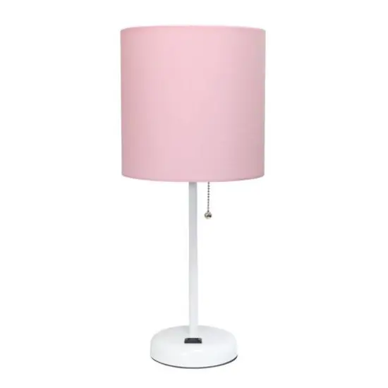 Creekwood Home Oslo 19.5" Power Outlet Table Lamp White Base/Light Pink Shade {1}