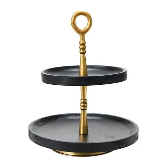 Hello Honey&reg; 18" Black and Gold Wood 2-Tier Decorative Tray {1}