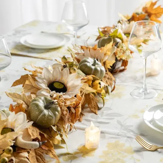 Glitzhome&reg; 72" Fall Neutral Sunflower, Pumpkin and Leaf Garland {3}
