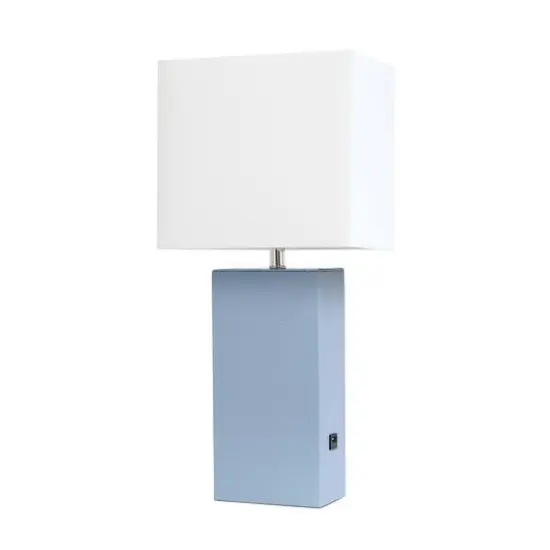 Lalia Home Lexington 21" Leather Table Lamp with USB Charging Port Periwinkle {1}