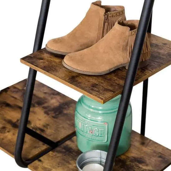 Honey Can Do 68" Freestanding Open Closet Wardrobe with Wood Shelf & Black Metal Frame {6}