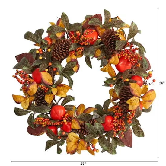 26" Autumn Persimmon & Pinecones Fall Wreath {5}