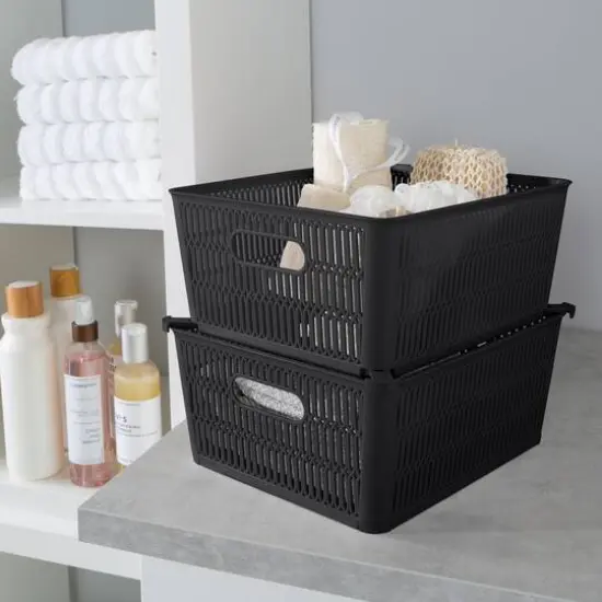 Simplify Slide Stack It Storage Tote Baskets, 2ct. Black {8}