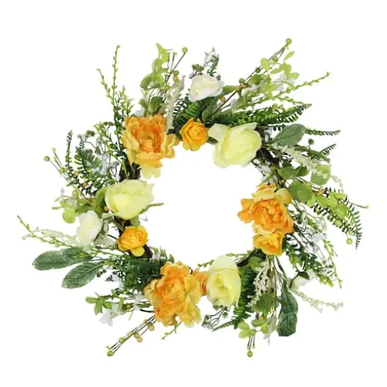 24" Orange & Cream Hydrangea & Rose Wreath {1}