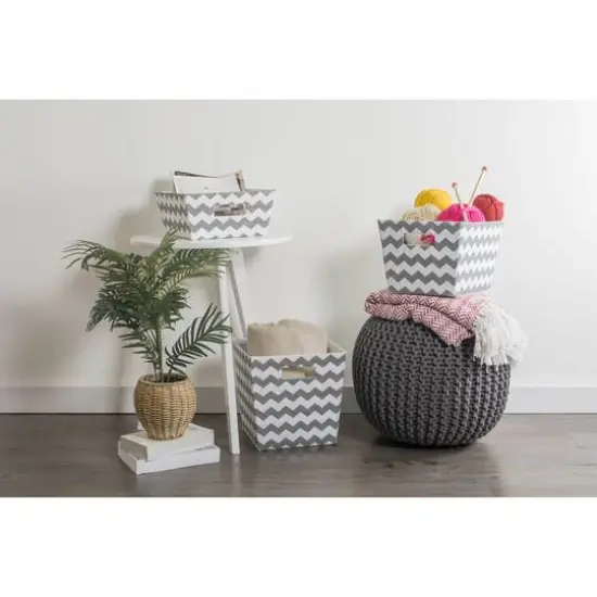 Gray Polyester Chevron Trapezoid Bin Set {5}