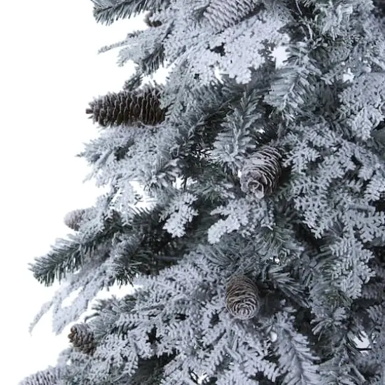 8ft. Pre-Lit Flocked Montana Down Swept Spruce & Pinecones Artificial Christmas Tree with Clear LED Lights {7}