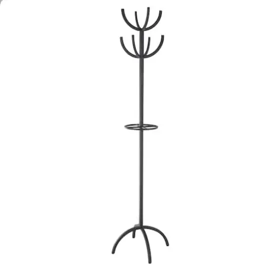 72" Black Metal 8 Hook Coat Rack with Ached Legs {1}