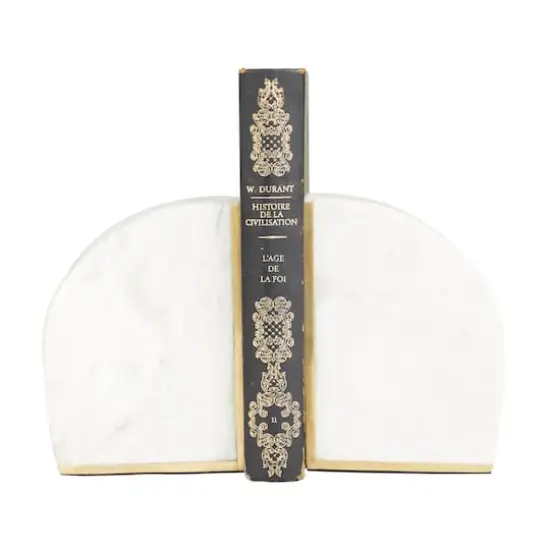 CosmoLiving by Cosmopolitan White Marble Glam Bookends, 6" x 4" x 2" {1}