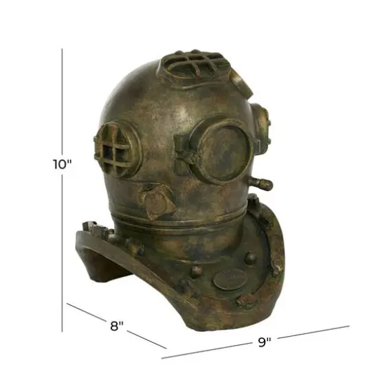 Bronze Polystone Coastal Decorative Antique Diving Helmet, 10" x 8" x 9" {7}