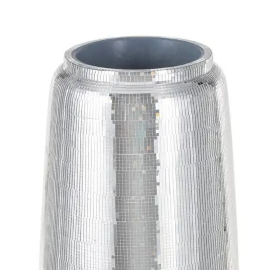 40" Silver Fiberglass Mosaic Floor Vase with Blue Interior, {6}