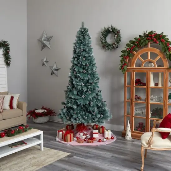 9ft. Pre-Lit Frosted British Columbia Mountain Pine Artificial Christmas Tree, Clear Lights {11}