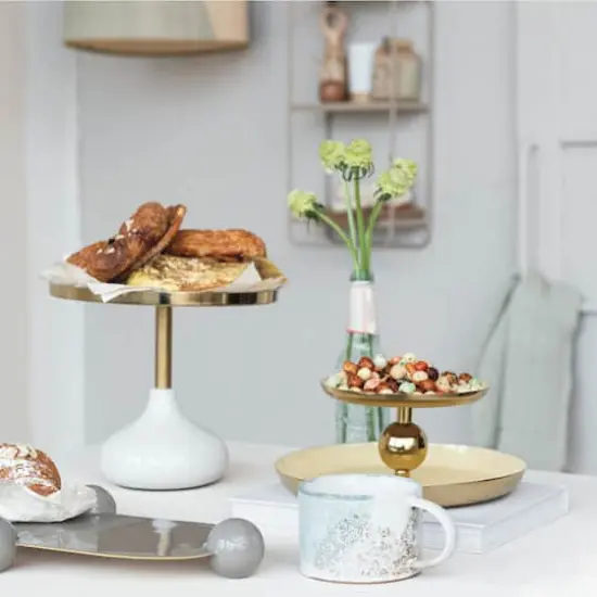 Hello Honey&reg; 9.25" Cream Round Enameled Metal Pedestal {5}