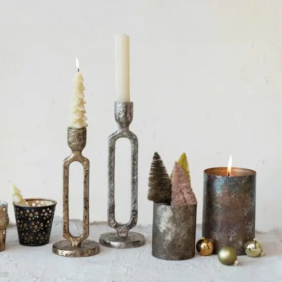 Hello Honey&reg; 11" Oxidized Silver Finish Tall Aluminum Taper Candleholder {3}