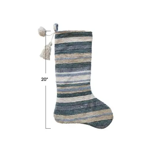 Hello Honey&reg; 20" Multicolor Fabric Stocking with Tufted Stripes, Sequins, Tassel & Pom Pom {5}