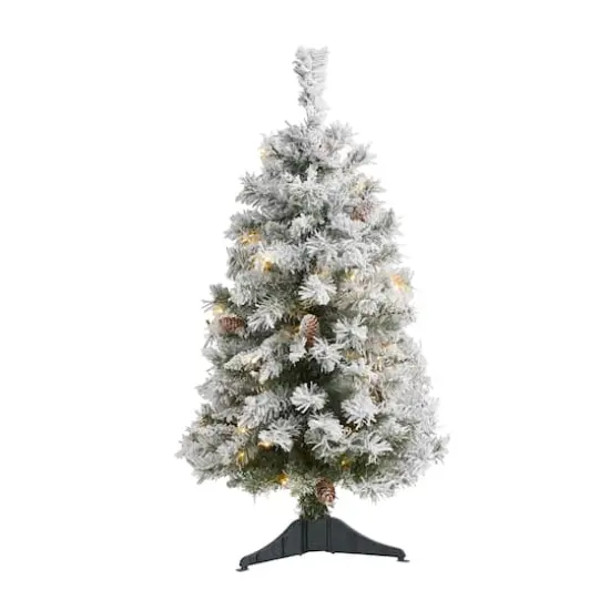 3ft. Pre-Lit Flocked White River Mountain Pine & Pinecones Artificial Christmas Tree with Clear LED Lights {1}