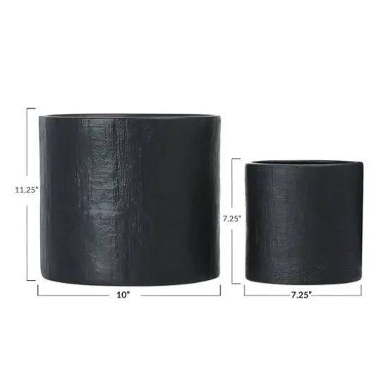 Hello Honey&reg; Stoneware Planters with Embossed Cross Hatch Texture Set Black {6}