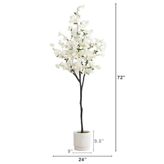 6ft. Artificial Cherry Blossom Tree with White Decorative Planter {3}