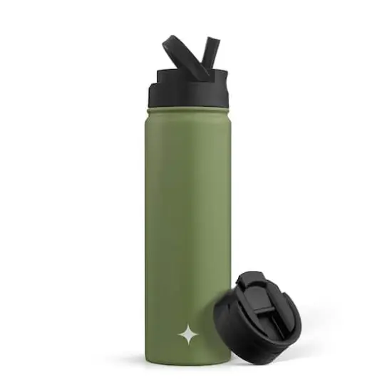 JoyJolt® 22oz. Triple Insulated Water Bottle with Flip Lid & Sport Straw Lid Green {1}