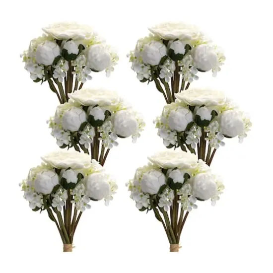 16.75" White Peony & Hydrangea Floral Bouquets, 6ct. {1}