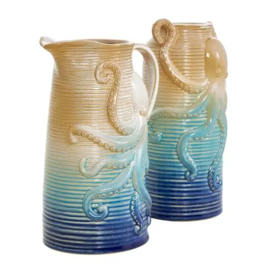 Blue Ombre Ceramic Octopus Vase Set {8}