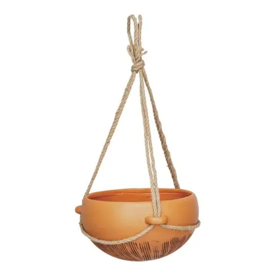 Hello Honey&reg; 9.5" Terra Cotta Hanging Stoneware Planter with Cotton Hanger {3}