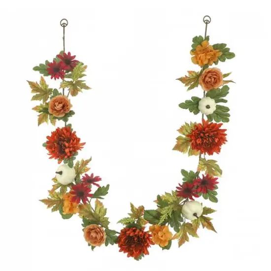 6ft. Orange & Yellow Mum, Hydrangea & Pumpkin Garland by Ashland&reg; {1}