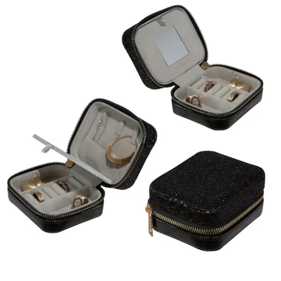 Ruby + Cash Black Sequin Mini Faux Leather Zippered Travel Jewelry Organizer Box {1}