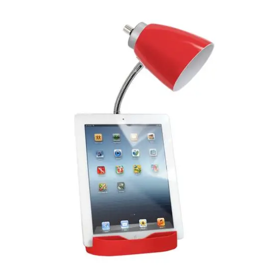 LimeLights 18.5" Gooseneck Desk Lamp with Tablet Stand and Charging Outlet Red {8}
