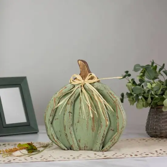 12" Green Distressed Fall Pumpkin Decoration {3}
