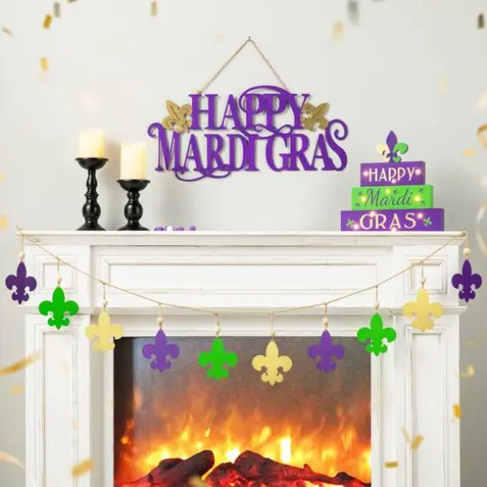 Glitzhome&reg; 6ft Mardi Gras Metal Fleur-de-Lis Garland {3}