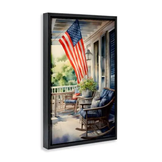 Stupell Industries Porch with American Flag Floater Framed Art Black {4}