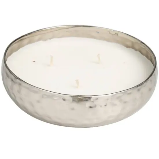 20oz. White Sage Scented White 3 Wick Candle in Hammered Silver Bowl {4}