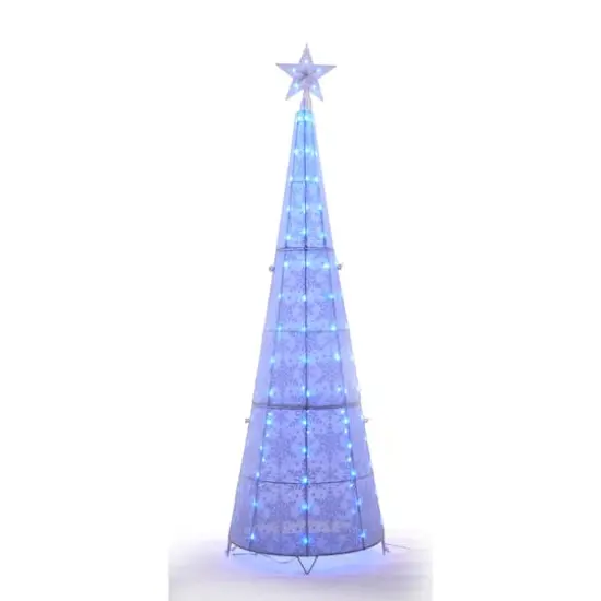 72'' Color Changing LED Glittering Snowflake Cone Tree Sculpture {4}