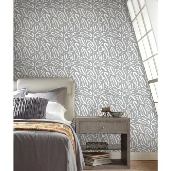 RoomMates Curly Strokes Peel & Stick Wallpaper Gray, White {5}